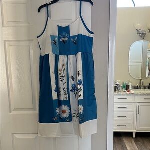 Blue & White Floral Bee Patchwork Midi Sundress
